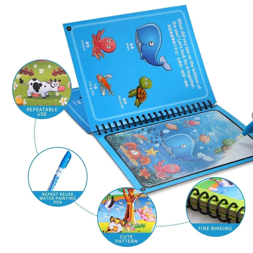 Kid's Reusable Magical Water Painting Practice Book(Set Of 6)