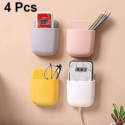 Wall Mounted Holder- Pcs Multicolored Wall Mounted Storage Case for TV Remote, AC Remote, Mobile Phone Plug Holder (Multicolor, 4 Pcs Set)